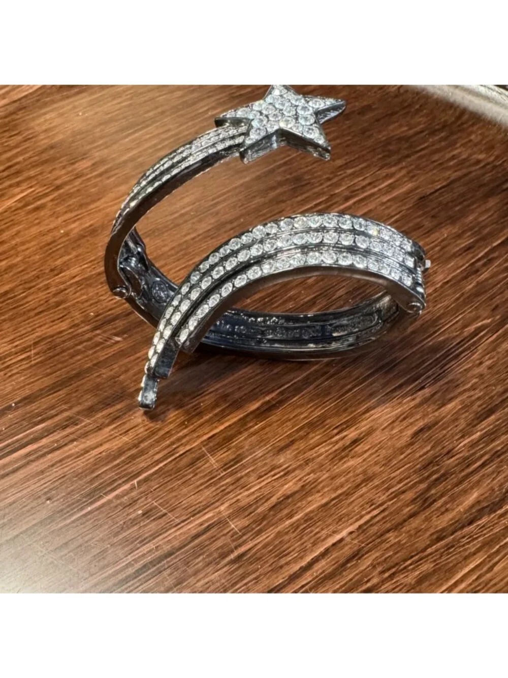 Shooting Star Rhinestone Hinged Cuff Bracelet Black-Tone Metal Sparkling Crystal